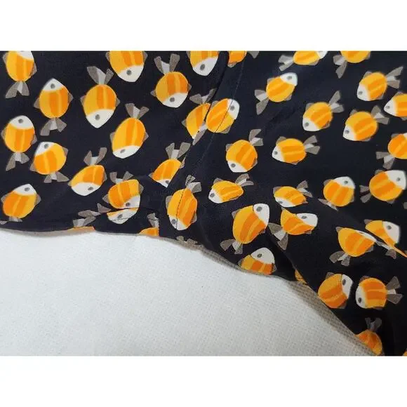 Brioni Men’s 100% Silk Dress Button Up Black Fish Theme Shirt Italy L